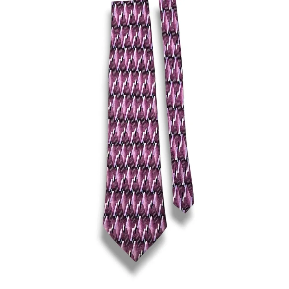 Carlo DeVenezia Silk Necktie Geometric‎ Abstract Purple Retro Office OS